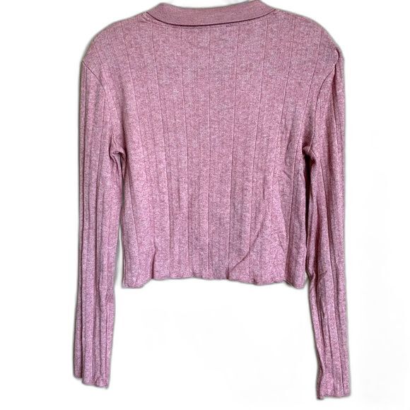 ZARA Light Mauve top women long sleeve collar top with a lettuce hem size S chic - Picture 2 of 6